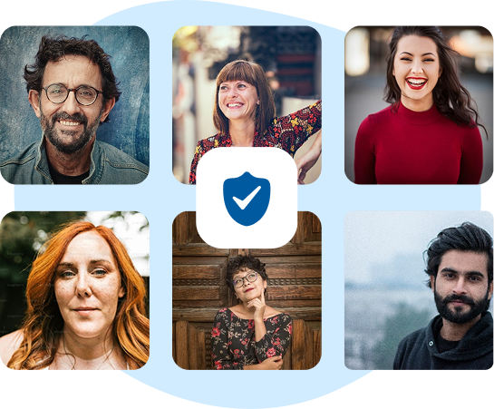 a groupe d'acheteurs en ligne heureux de pouvoir faire leurs achats en ligne en toute sérénité grâce à la Protection acheteur Trusted Shops