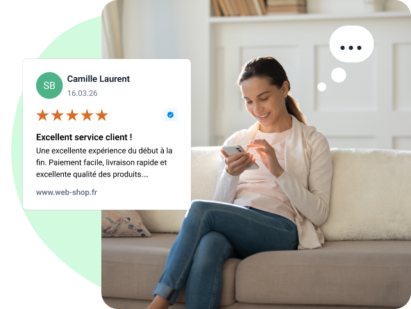 une femme fait son shopping en ligne en toute confiance grâce aux avis clients authentiques Trusted Shops