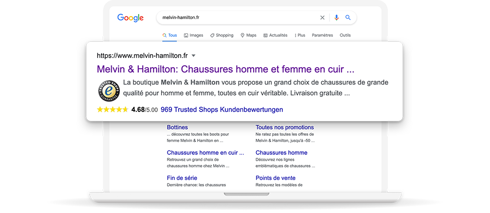 L'extension de navigateur Trusted Shops signale les boutiques dignes de confiance sur Google